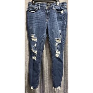 Judy Blue Jeans Womens 15/32 Blue Skinny Fit Mid Rise Distressed Stretch Denim